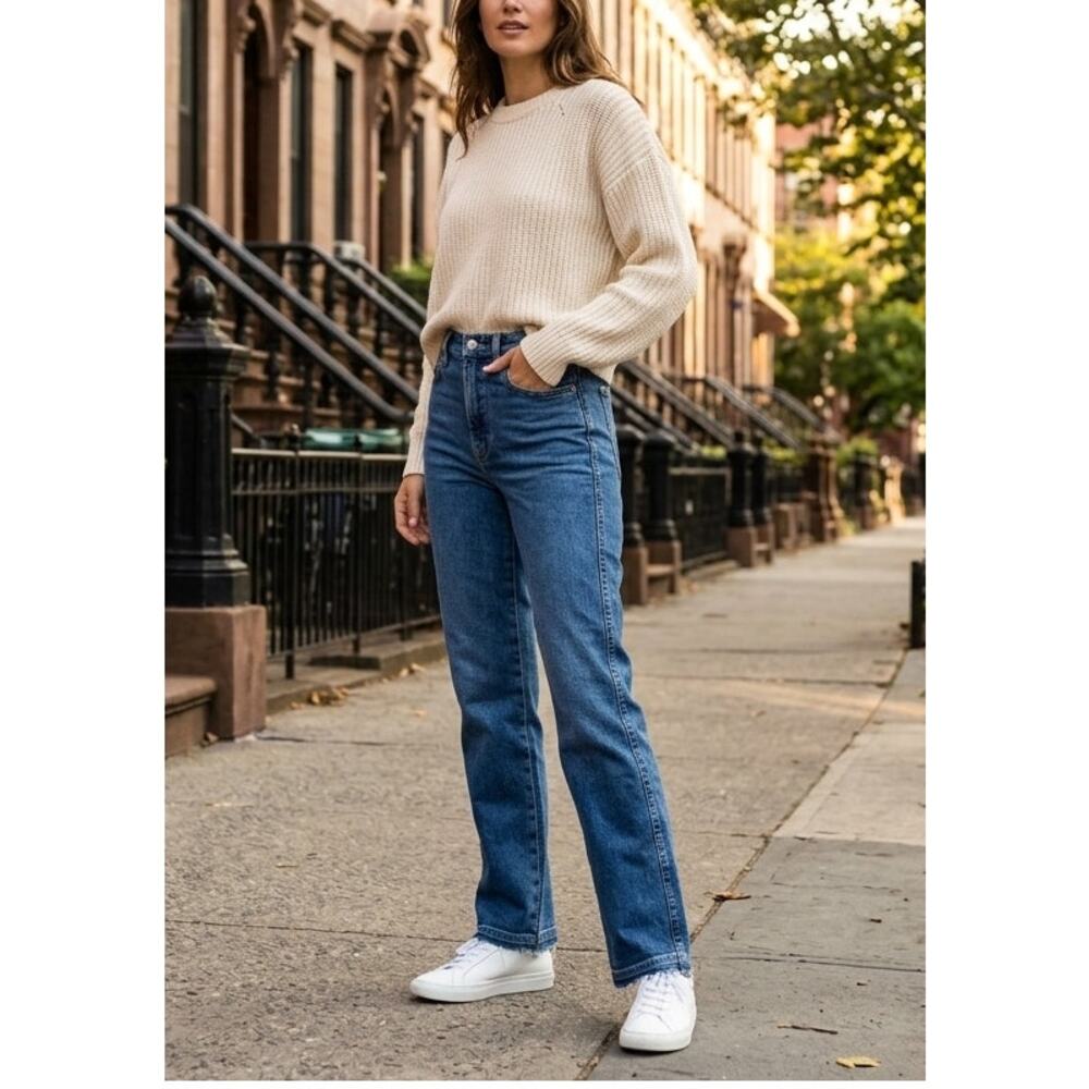 Good American Good Curve Straight Jeans Size 0/25 High Rise Medium Wash EUC - Picture 6 of 6